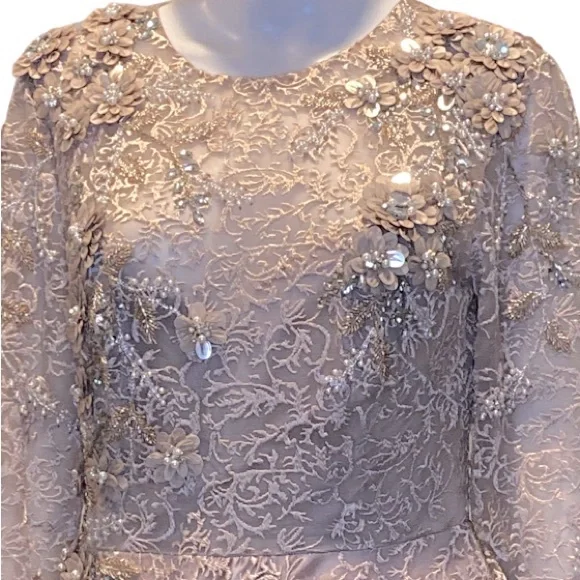 NWT MacDuggal 11121 Mocha Embellished Illusion Long Sleeve A-Line Ball Gown-Sz 8 - Picture 5 of 15